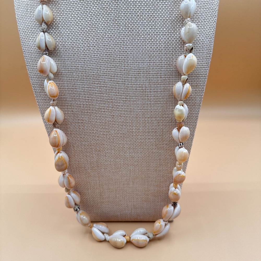 Natural Cowrie Shell Long Necklace Boho Coastal Vintage Statement Beach Jewelry
